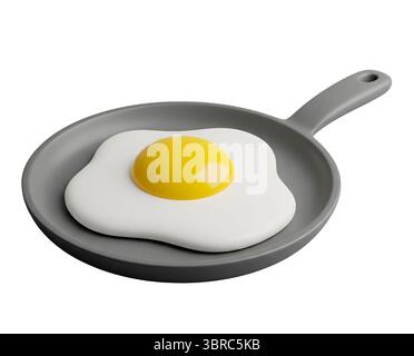 Frittiertes Ei in einer Pfanne minimalistisches 3D-Rendering in einem weichen und glatten Renderer Stockfoto