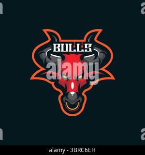 Bull Mascot Logo Design Vektor mit modernem Illustrationskonzept Stil für Abzeichen, Emblem und T-Shirt Druck. Bullkopf-Illustration für Sportmannschaft. Stock Vektor
