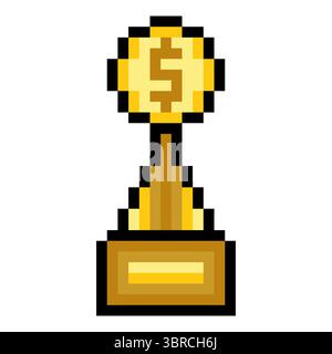 Trophäe mit Dollarzeichen im Pixel-Art-Stil Stock Vektor