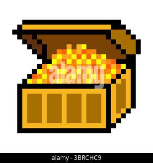 Schatztruhe in Pixelkunst auf weißem Hintergrund Stock Vektor