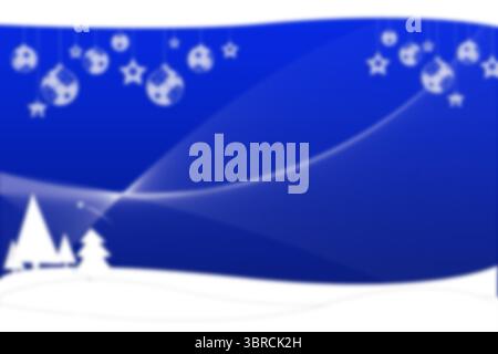 Flache Winterszene zeigt Kiefern auf schneebedeckten Hügeln mit himmlischen Ornamenten und Wellenlinien Stockfoto