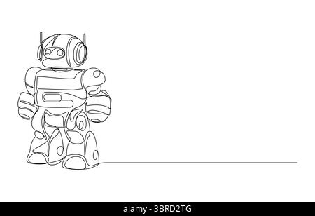 Line Art Robot Futuristic Android, Linienzeichnung eines futuristischen Roboters mit erhobener Hand, Stock Vektor