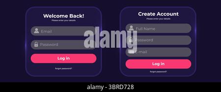 Register- und Anmeldeseite mit E-Mail- und Kennwortfeldern. Gestaltung des Registrierungs- und Genehmigungsformulars. Einfach und modern anmelden und anmelden Stock Vektor