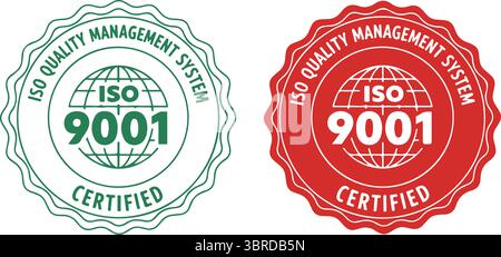 Satz der Internationalen Organisation für Normung Stempel 9001 Satz gängiger ISO-Normen. Zertifizierungszeichen für Managementsystem. Vektorabbildung Stock Vektor