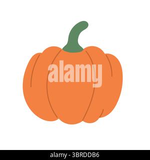 Kräftiger, oranger Kürbis mit tiefen Graten und grünem Stiel hebt sich in diesem niedlichen Herbstgemüse-Symbol hervor, das ideal für Herbst-, Thanksgiving- und Ernteszenen ist Stock Vektor