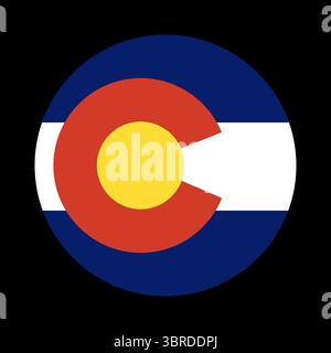 Colorado Kreisflagge. Symbol für den Bundesstaat Colorado. USA kreisförmiges Knopfbanner. EPS-Symbol. Vektorabbildung. Stock Vektor