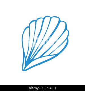 Mediterrane skurrile handgezeichnete Muschel in blauer Farbe auf weißem Hintergrund Stock Vektor