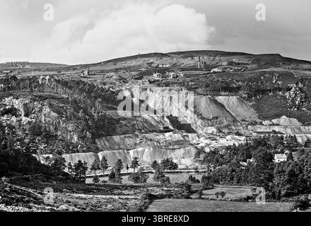Eine Fotografie aus dem späten 19. Jahrhundert von Avoca Mines im County Wicklow, Irland, wo frühere Bergbauarbeiten möglicherweise auf die Bronzezeit zurückgehen. Der Kupferbergbau soll im Avoca River Valley um 1720 begonnen haben, und später war Schwefel, der aus Pyrit gewonnen wurde und als Nebenprodukt der Gewinnung von Kupfererz aus den Minen galt, zeitweise sehr profitabel und ein wichtiger Bestandteil der Munitionsherstellung, die die Kynoch-Fabrik in Arklow während des Ersten Weltkriegs nutzte. Seit der Schließung des Bergbaustandorts Avoca im Jahr 1982 ist der Standort verfallen. Stockfoto