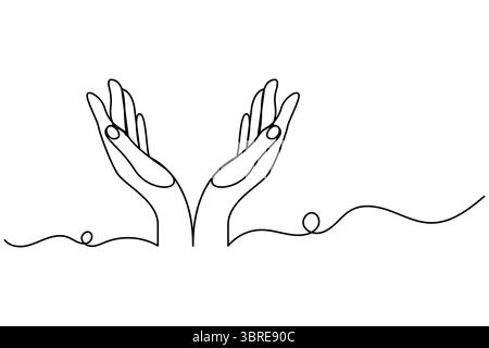 Betende Hände durchgehende eine Linie Zeichnung der Umrissvektorillustration Stock Vektor