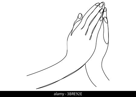 Betende Hände durchgehende eine Linie Zeichnung der Umrissvektorillustration Stock Vektor