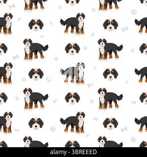 Bernedoodle Dog Mix Clipart. Alle Lackfarben festgelegt. Berner Mountain Dog Pudel Mix. Vektorillustration Stock Vektor