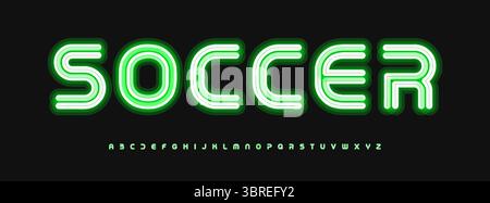 Grünes Neon-Alphabet, leuchtende Umrissbuchstaben, fettgedruckte elektrische Schriftart für Fußballbanner, Fußballspiel-Logo, Titel der Anzeigetafel, Casino-Zeichen, Online-Sport Stock Vektor