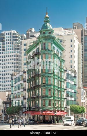 San Francisco, Kalifornien, USA; 25. April 2019. das Sentinel Building, ein Wahrzeichen, das 1907 vom Architekten Alfred Henry Jacobs entworfen wurde. Stockfoto