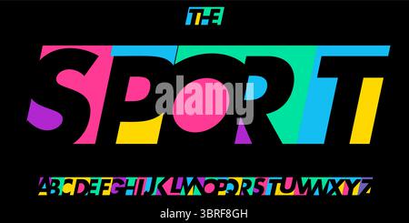 Buntes abstraktes Alphabet, auffällige Sportbuchstaben, geometrische, modulare Schriftart mit lebendigem Display, kreatives Logo-Branding, moderne Posterüberschrift Stock Vektor