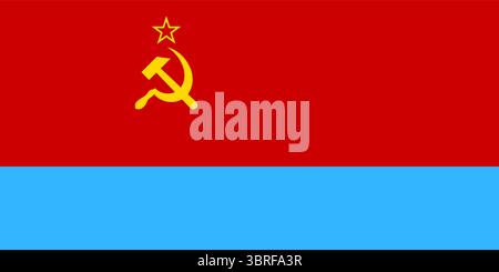 Flagge der Ukrainischen Sozialistischen Sowjetrepublik – rotes Banner mit goldenem Hammer und Sichel, blauer horizontaler Streifen, Flagge der UdSSR Stock Vektor