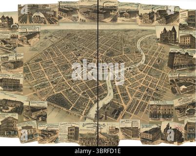 Vintage-Bildkarte mit einer Luftaufnahme der Stadt Chatham, Ontario, Kanada um 1870 Stockfoto