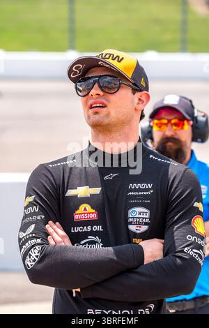 Newton, Ia, USA. Juli 2025. Der Fahrer DER NTT INDYCAR-SERIE, PATO OWARD (5) (MEX) aus Monterey, Mexiko, qualifiziert sich für das Sukup INDYCAR Race Weekend auf dem Iowa Speedway in NEWTON, IA. (Kreditbild: © Walter G. Arce Sr./ASP via ZUMA Press Wire) NUR REDAKTIONELLE VERWENDUNG! Nicht für kommerzielle ZWECKE! Stockfoto