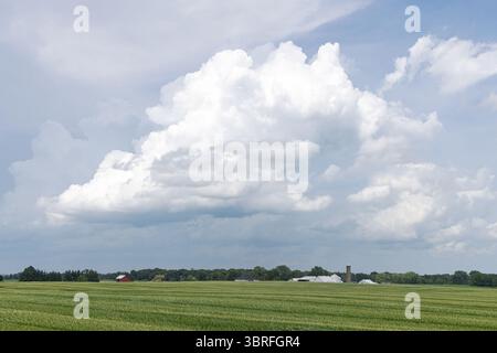 Wolken über dem Südosten von Iowa vor schweren Stürmen am 11. Juli 2025. Stockfoto