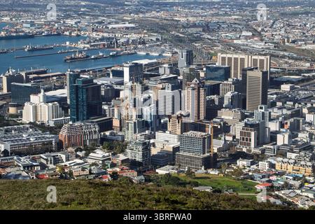 Aus der Vogelperspektive Stadtzentrum von Kapstadt, auf der Kap-Halbinsel, Südafrika, Aussichtspunkt vom Hügel Stockfoto