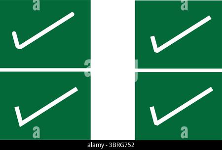 Dunkelgrüne Häkchensymbole, die im Layout des quadratischen Rasters für Vektorvorlagen der Unternehmensoberfläche festgelegt wurden Stock Vektor