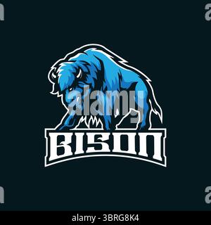 Bison Mascot Logo Design Vektor mit modernem Illustrationskonzept Stil für Abzeichen, Emblem und T-Shirt Druck. Illustration der wütenden Bisons. Stock Vektor
