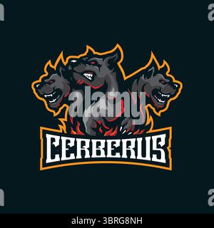 Cerberus Mascot Logo Design Vektor mit modernem Illustrationskonzept Stil für Abzeichen, Emblem und T-Shirt Druck. Illustration des wütenden cerberus. Stock Vektor