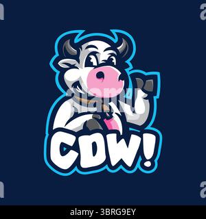 Smart Cow Maskottchen Logo Design Vektor mit Konzeptstil für Abzeichen, Emblem und T-Shirt Druck. Stock Vektor