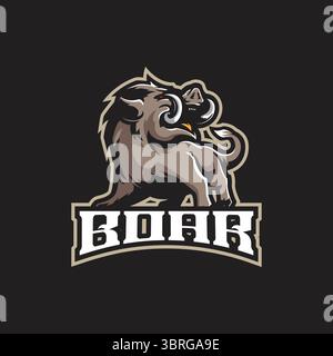 Eber Maskottchen Logo Design Vektor mit modernem Illustrationskonzept Stil für Abzeichen, Emblem und T-Shirt Druck. Illustration des wütenden Wildschweins für die Sportmannschaft. Stock Vektor