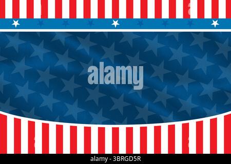 Flaches patriotisches Banner zeigt ein geschwungenes Band mit Sternen, rote weiße Streifen und transparenten Hintergrund Stockfoto