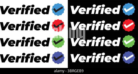 Verified Check Mark Badge Vector Symbolsatz – Social Media Verified Badge Graphic Symbol for Profile Design Stock Vektor