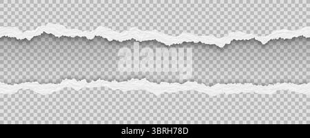 Realistische horizontale, nahtlose Papierkante mit weichem Schatten. Weiße Papierstreifen zerstört. Vektorabbildung. Stock Vektor