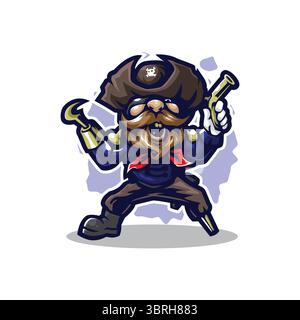 Piraten Maskottchen Logo Design Vektor mit Konzept Stil für Abzeichen, Emblem und T-Shirt Druck. Illustration der intelligenten Piraten. Stock Vektor