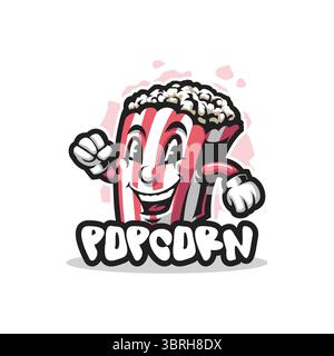 Popcorn Mascot Logo Design Vektor mit Konzept Stil für Abzeichen, Emblem und T-Shirt Druck. Illustration: Intelligentes Popcorn. Stock Vektor