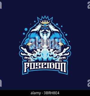 Poseidon Mascot Logo Design Vektor mit Konzeptstil für Abzeichen, Emblem und T-Shirt Druck. Poseidon-Illustration für Sport und e-Sport-Team. Stock Vektor