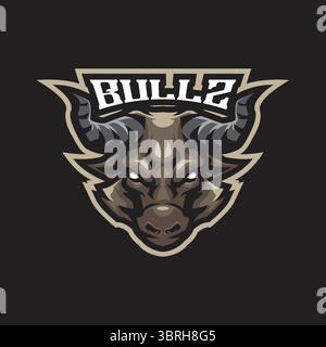 Bull Mascot Logo Design Vektor mit Konzept Stil für Abzeichen, Emblem und T-Shirt Druck. Bullkopf-Illustration für Sport und E-Sport-Team. Stock Vektor