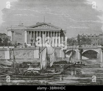 Paris, Frankreich. Palais Bourbon. Erbaut 1722 für Louise-Francoise de Bourbon (1673–1743), Herzogin von Bourbon. Sitz der französischen Nationalversammlung seit 1879. Stich von Trichon. Histoire de Paris et de ses Monuments (Geschichte von Paris und ihre Denkmäler), 1895. Stockfoto