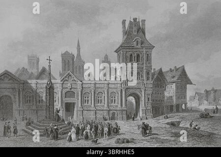 Paris, Frankreich. Hôtel de Ville 1580. Illustration von Karl Girardet. Druck von Berthiau. Kupferstich von J. Outhwaite. Histoire de Paris et de ses Monuments (Geschichte von Paris und ihre Denkmäler), 1895. Stockfoto