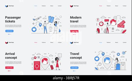 Die Vektorgrafiken zeigen eine Vielzahl einzigartiger Designs von Passagierkarten, die perfekt das Wesen des modernen Reisens einfangen. Diese Abbildungen eignen sich ideal für die Verwendung in verschiedenen Webvorlagen Stock Vektor