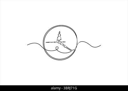 Uhr durchgehende einzeilige Kunst und Wecker mit isoliertem Umrissvektor-Illustrationsdesign Stock Vektor