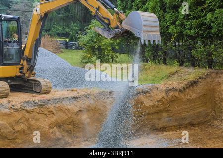 Szm für Foundation Gebäude Baustelle, Schaufel details, Schmutz Kies rund um Stockfoto