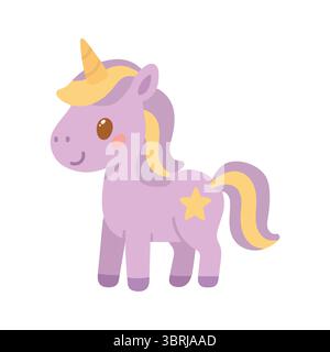 Niedliches lila Einhorn mit gelber Mähne und Sternmarke, entworfen für magische Geschichtenbücher, Fantasy-Themen oder bezaubernde Kinderillustrationen Stock Vektor