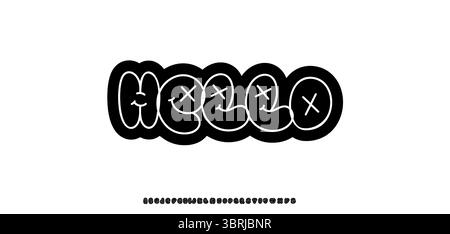 Bubble Pop Art Graffiti Hello Lettering Doodle Font, Cartoon Funky Chunky Alphabet Street Urban Typographic Design für Aufkleber, Poster, Label, Modern Stock Vektor