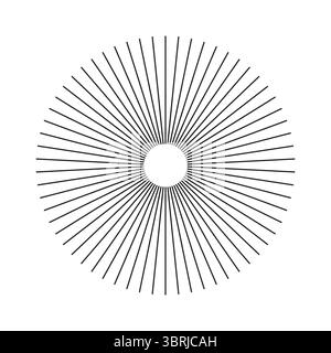 Symbol für radiale Kreislinien. Kreislinienmuster. Umrissenes Symbol der Sonnensterne. Abstrakte geometrische Form. Speichen mit strahlenden Streifen. Flach Stock Vektor