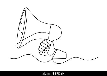 Durchgehende einzeilige Zeichnung des Lautsprechers Megaphon Horn Vektor Art Stil Stock Vektor