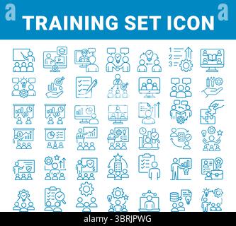Training-and-Education-Line-Icons-Set – Lernen,-Coaching,-Seminar,-Teamwork,-Präsentation,-Strategie,-Planung,-Online-Kurs,-Student,-Tee. Stock Vektor