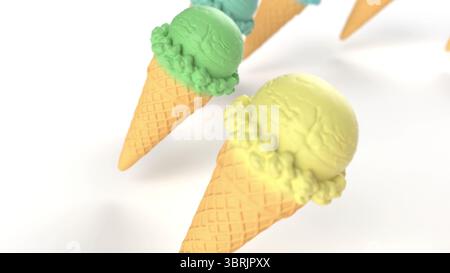 Süßes Farbeis auf weißem BG 3D-Rendering Stockfoto