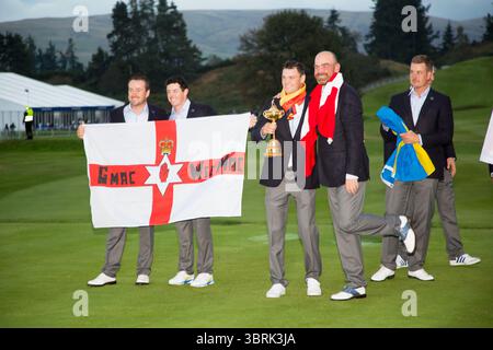 Am 3. Tag des Ryder Cup 2014, Gleneagles, Scotland Picture Credit: Mark Newcombe / visionsingolf.com war der Ryder Cup 2014 die 40. Ausgabe dieses renommierten zweijährlichen Golfturniers zwischen Teams aus Europa und den Vereinigten Staaten. Vom 26. Bis 28. September 2014 auf dem PGA Centenary Course in Gleneagles in Schottland verteidigte Europa den Titel mit einem befehlenden Sieg.​ Stockfoto
