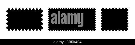 Schwarze Hintergründe. Rechteckige Muster mit schnörkeligen Rändern. Kritzelkurvenrandmodell mit Kritzelkurve. Minimales Etikett, leeres Textfeld, Etikett, Stempel, Cracker Stock Vektor