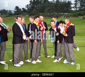 Am 3. Tag des Ryder Cup 2014, Gleneagles, Scotland Picture Credit: Mark Newcombe / visionsingolf.com war der Ryder Cup 2014 die 40. Ausgabe dieses renommierten zweijährlichen Golfturniers zwischen Teams aus Europa und den Vereinigten Staaten. Vom 26. Bis 28. September 2014 auf dem PGA Centenary Course in Gleneagles in Schottland verteidigte Europa den Titel mit einem befehlenden Sieg.​ Stockfoto