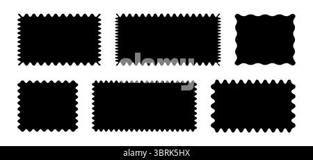 Rechteckige, flache Formmuster mit gerafften Rändern. Doodle Wave Curve Edge Frames Mockup. Minimalistisches Etikett, leeres Textfeld, Etikett, Stempel Stock Vektor